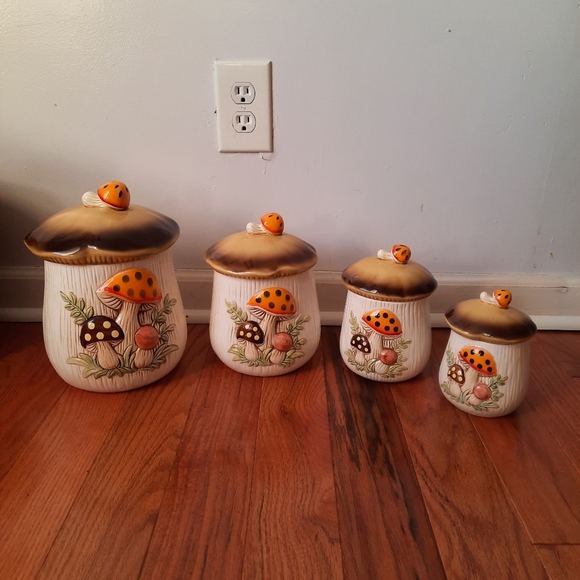Sold on mercariVintage 70's mushrooms canister set